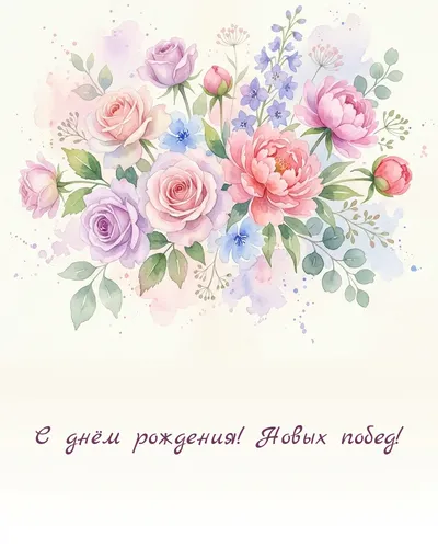 поздравительная открытка — С днём рождения! Новых побед!